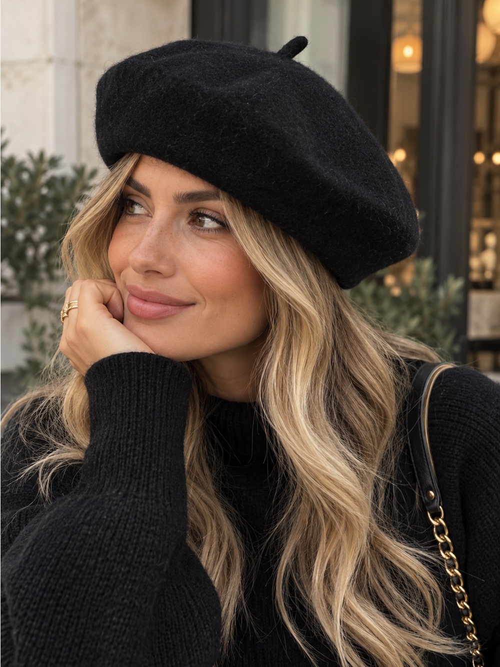 Black Soft Felt Beret minimalist french girl style